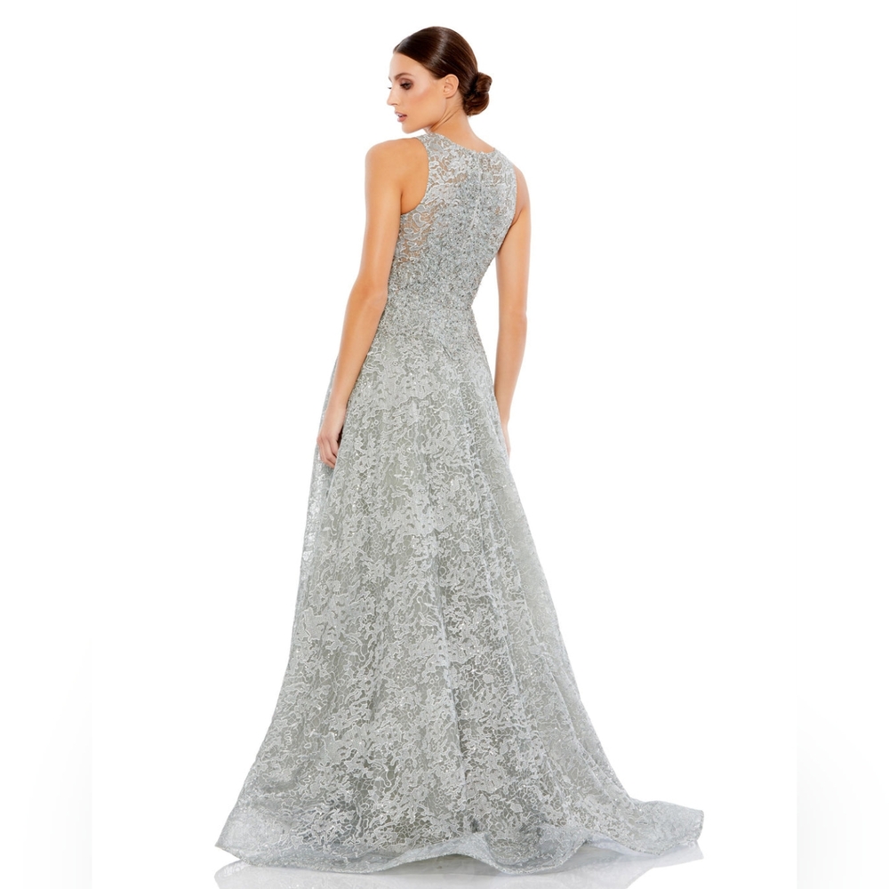 EMBELLISHED HIGH NECK SLEEVELESS A-LINE GOWN - Picture 2 of 3